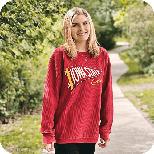 Pressbox Women's Pennant Wave Cardinal Corded Crewneck Sweatshirt